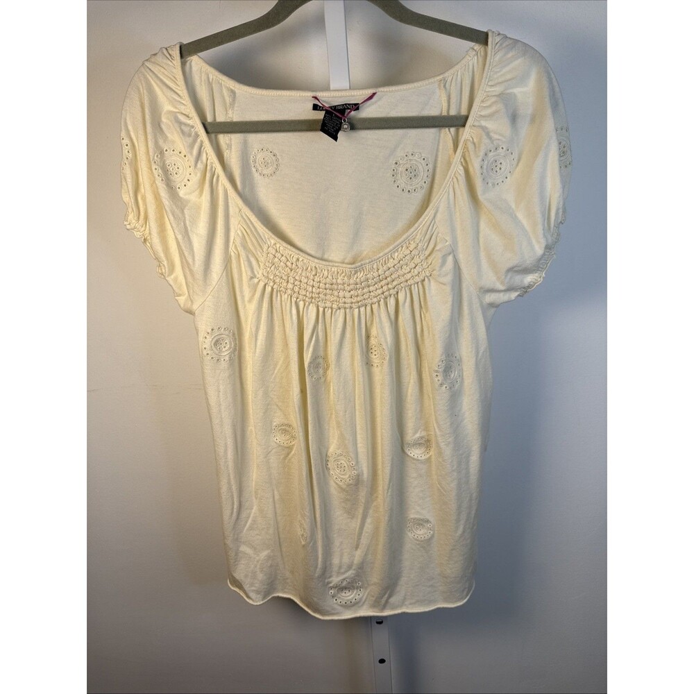 Lucky Brand Peasant Scoop Neck Eyelet Modal Top Cream Smock Front Sz XL